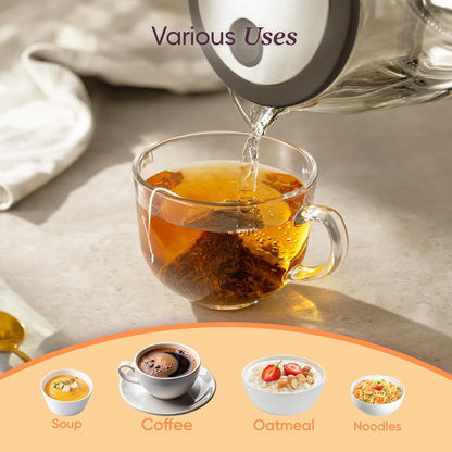 Electric Kettle, No Plastic Contact with Water, Wide Mouth for Easy Cleaning, Auto Shut Off, 1.7L Tea Kettle & Hot Water Boiler, Water Heater & Teapot, Borosilicate Glass, Black, 1500W